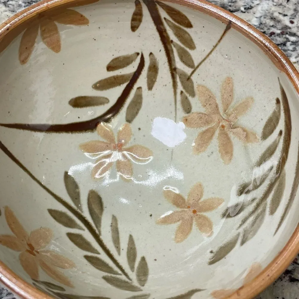Handcrafted Floral Ceramic Bowl Minimalist Earthy Tones Crafted by Local Potter